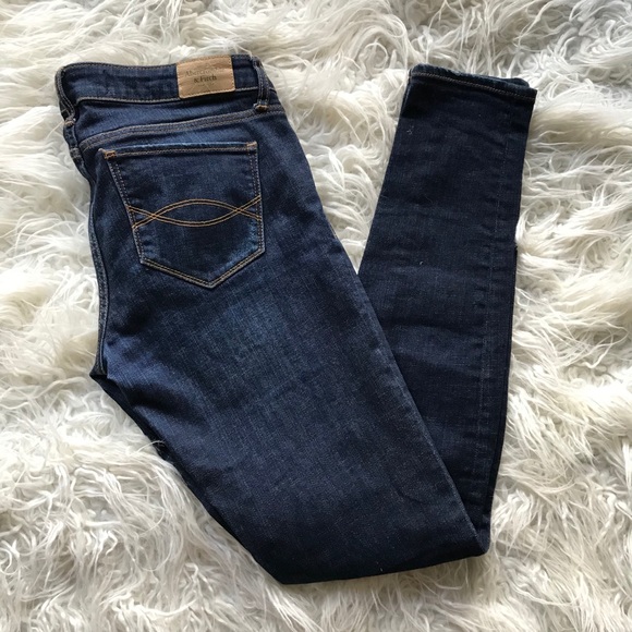 ABERCROMBIE DARK WASH MID RISE‎ SKINNY DISTRESSED - Picture 1 of 10